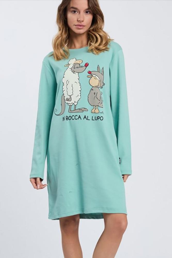 CAMICIA DA NOTTE DONNA VERDE 6715 VERDE HAPPY PEOPLE